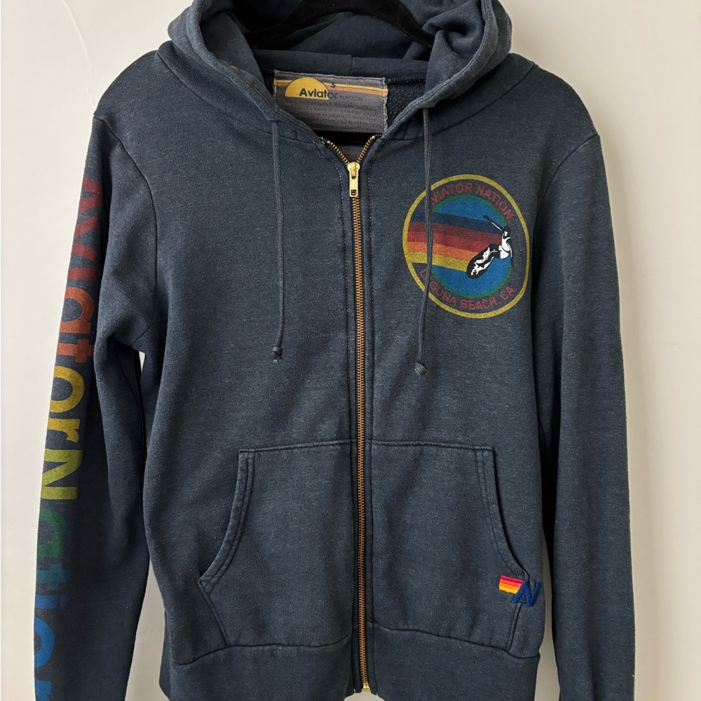 Aviator Nation Charcoal Hoodie with Rainbow Accents